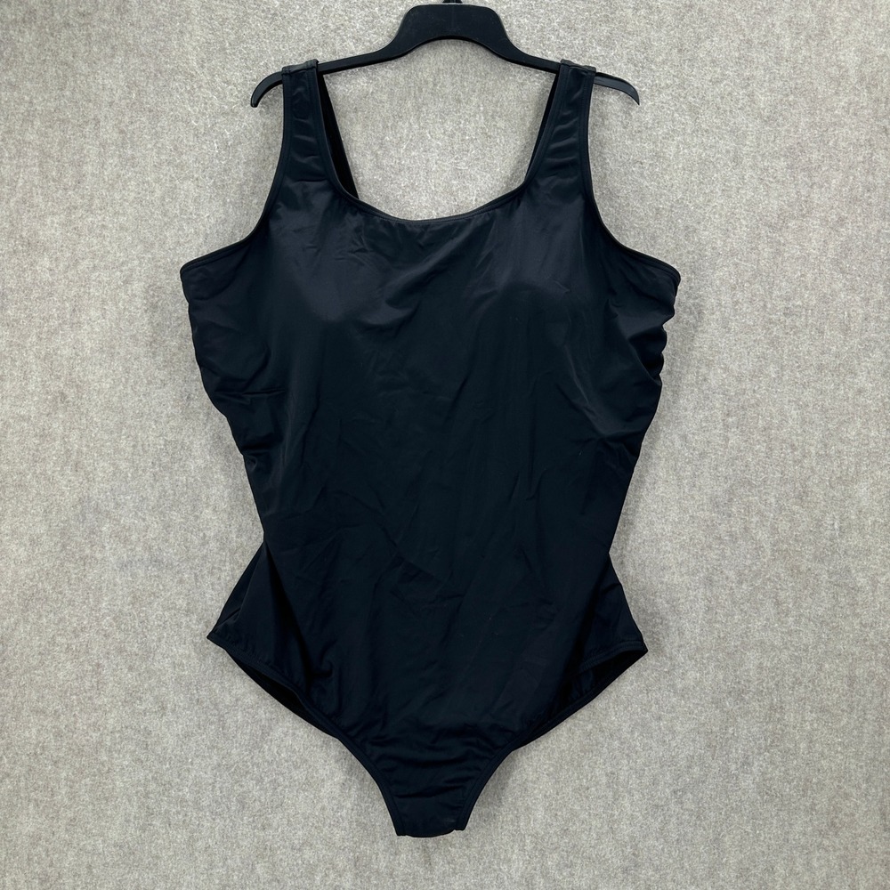 Lands End One-Piece Swimsuit Womens 26W Black Scoop Neck Soft Cup Support